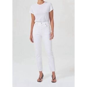 AGOLDE Riley Jeans High Rise‎ Straight Crop Womens 25 Stretch in Sour Cream